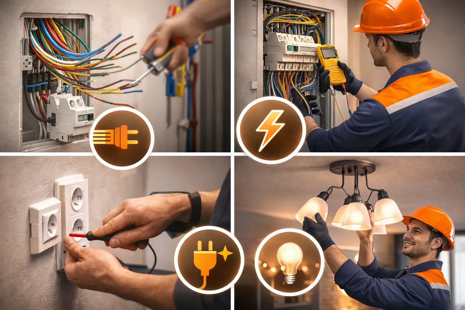 Professional construction site showing high-end apartment renovation with architectural lighting, exposed materials, and modern structural precision tools