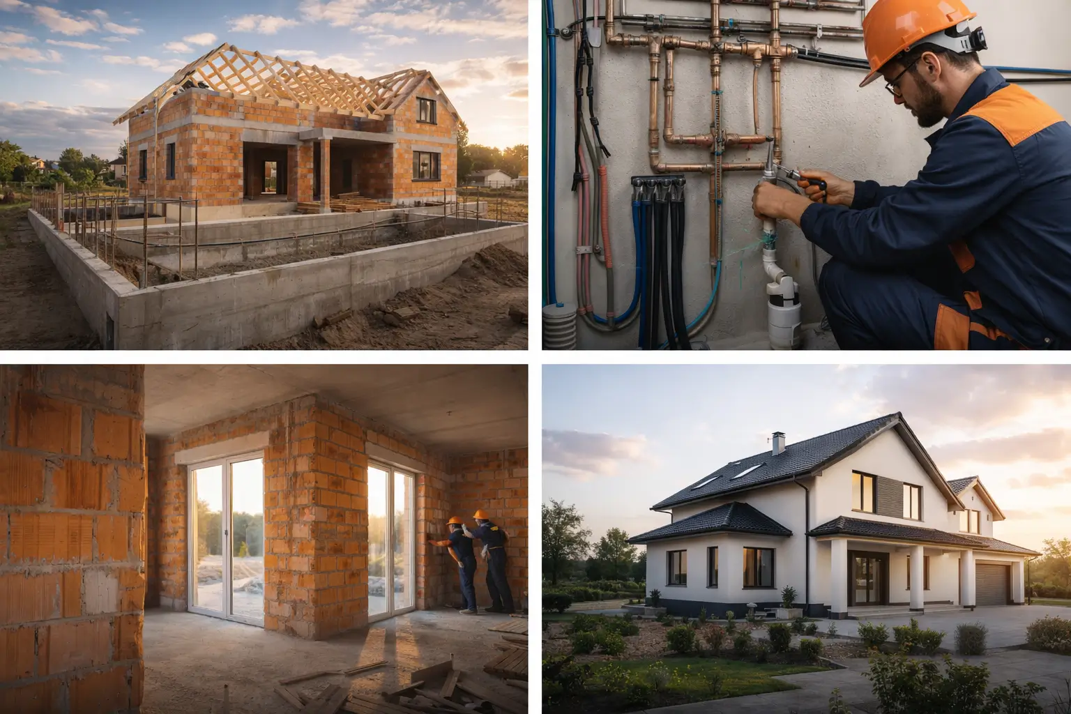 Professional construction site showing high-end apartment renovation with architectural lighting, exposed materials, and modern structural precision tools
